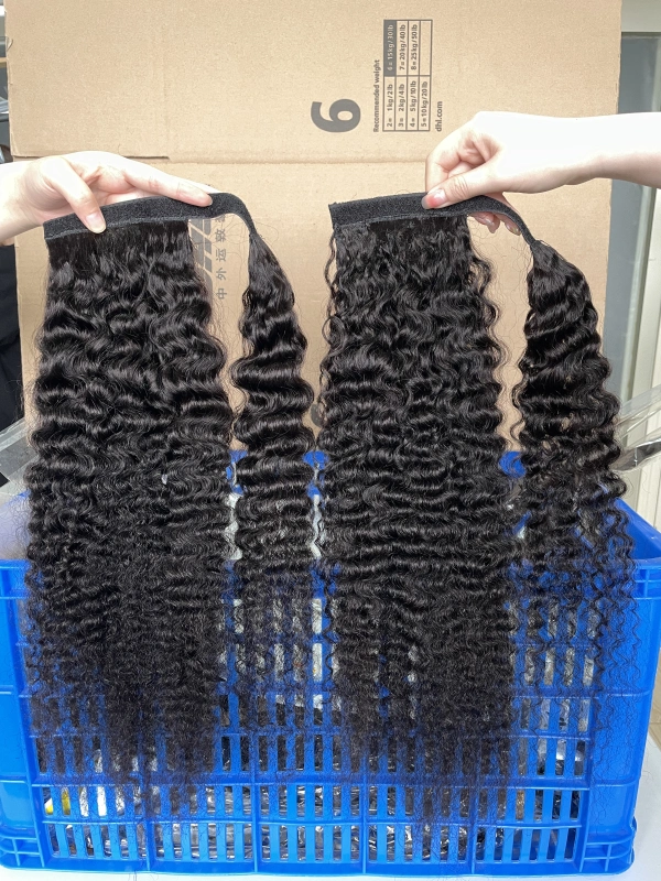 iqueenla 100% Raw Hair Indian Curly Clip in Weave Ponytail Extensions