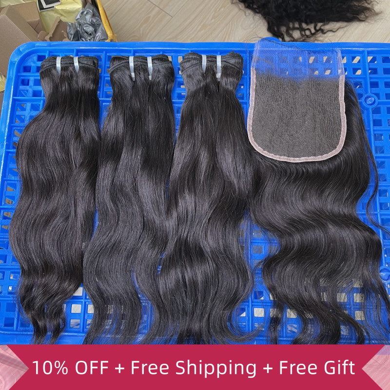 iqueenla 100% Best Raw Hair 3 Bundles with 4x4 Transparent Lace Closure