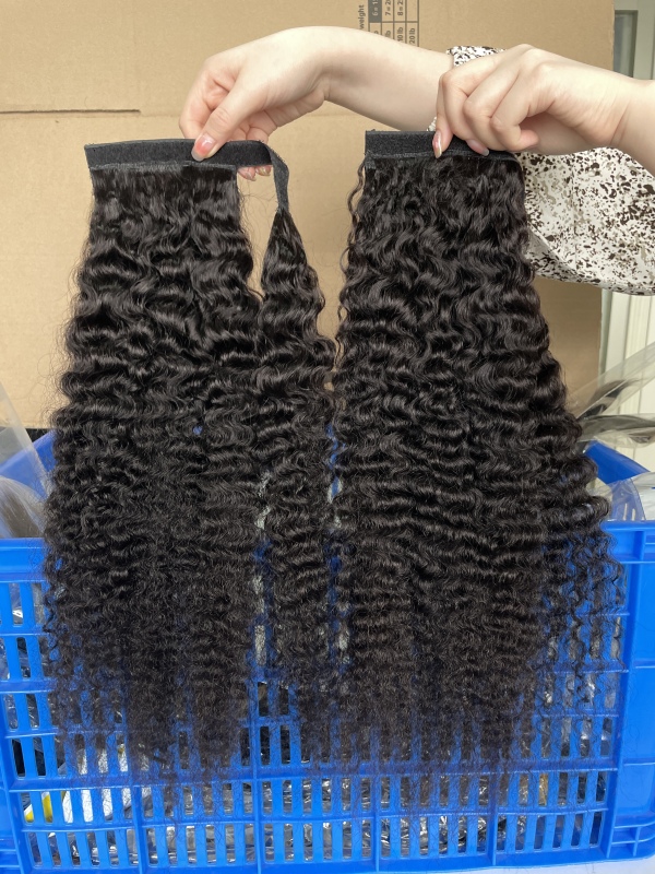 iqueenla 100% Raw Hair Indian Curly Clip in Weave Ponytail Extensions