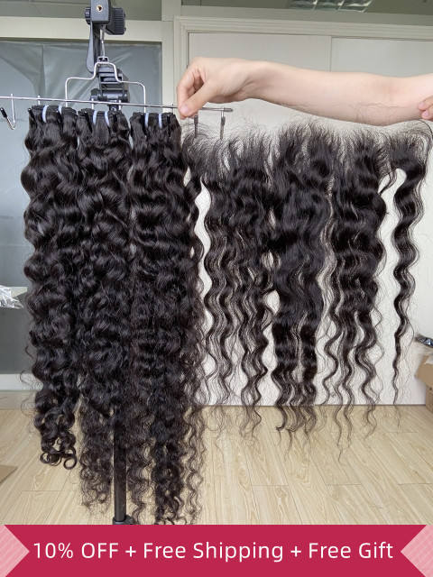 iqueenla Real Raw Hair 3 Bundles with 13x4 Transparent Lace Frontal Free Shipping