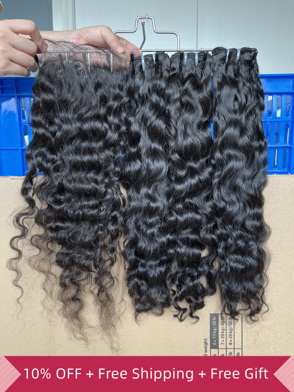 iqueenla High Quality Raw Hair 3 Bundles with 5x5 Transparent Lace Closure Free Shipping