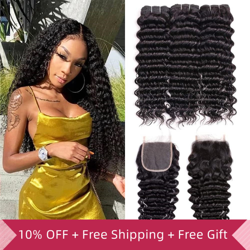 iqueenla Top 15A Virgin Hair 3 Bundles with 5x5 Transparent Lace Closure Free Shipping