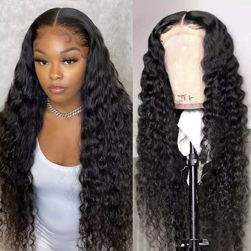 iqueenla Mink Hair Deep Wave Pre-made Wig with 4x4 Transparent Lace Closure