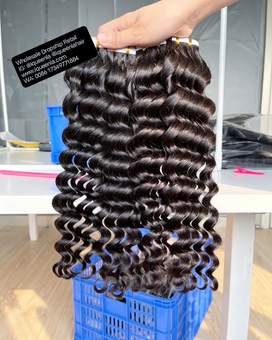 iqueenla Mink Deep Wave Tape In 1/3/4 Packs 20/60/80 Pcs Deal