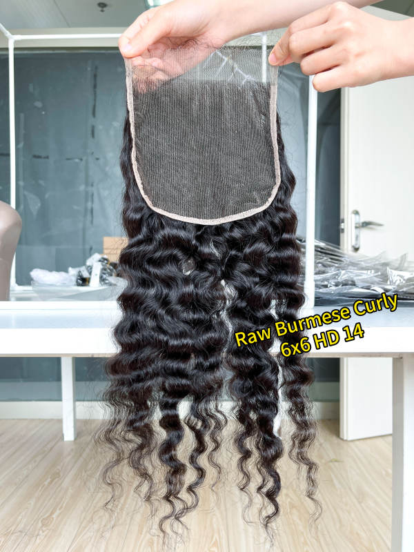 iqueenla 100% Raw Hair Burmese Curly 6X6 HD Lace Closure