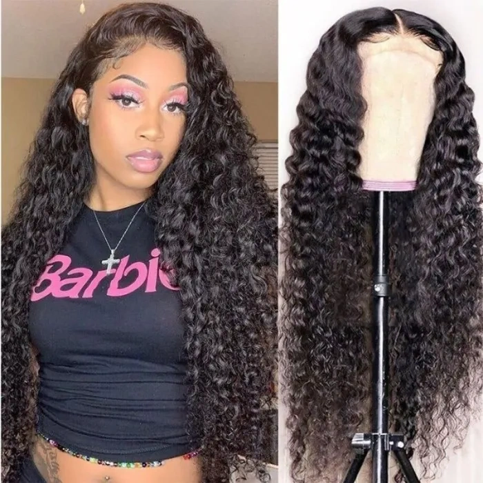iqueenla 4x4 Transparent Lace Closure Wig  Burmese Curly Raw Hair