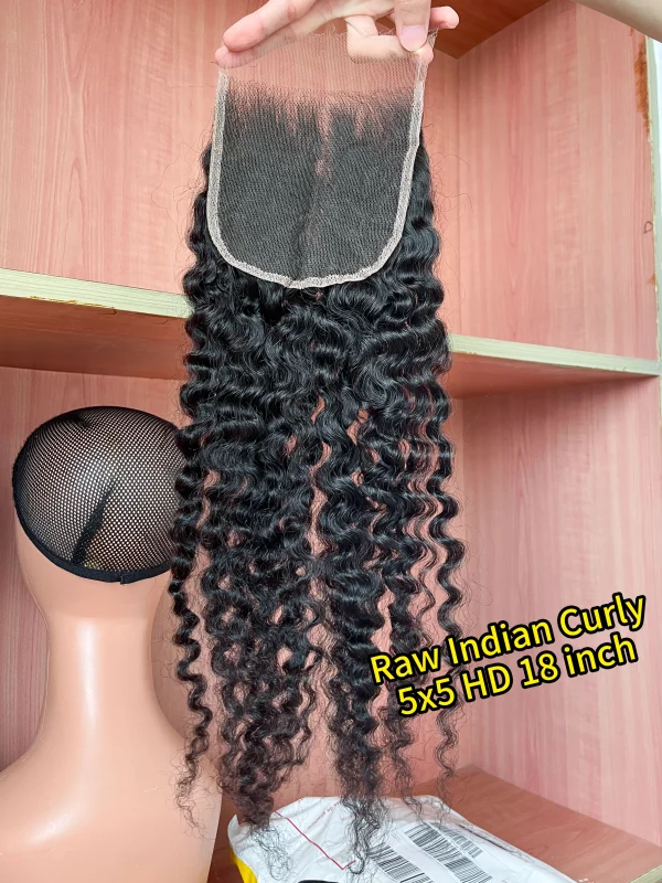 iqueenla Raw Hair Indian Curly 5x5 HD Lace Closure