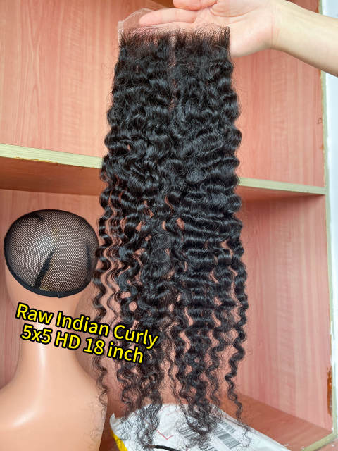 iqueenla Raw Hair Indian Curly 5x5 HD Lace Closure