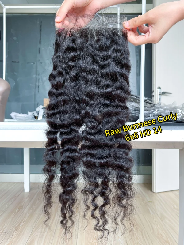 iqueenla Raw Hair Bumese Curly Transparent and HD Lace Closure/Frontal