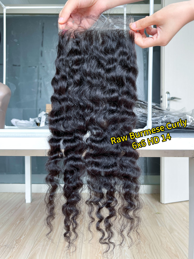 iqueenla Raw Hair Bumese Curly Transparent and HD Lace Closure/Frontal