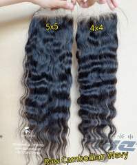iqueenla Raw Hair Cambodian Wavy 4x4/5x5/6x6/13x4/13x6 Transparent and HD Lace Closure/Frontal