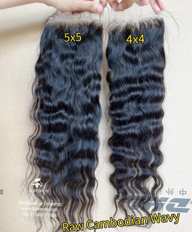 iqueenla Raw Hair Cambodian Wavy Transparent and HD Lace Closure/Frontal
