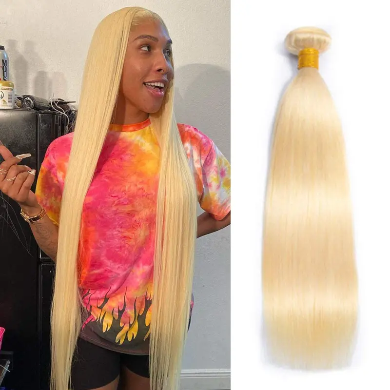 iqueenla #613 Blonde Straight Human Hair Weaves 3 Bundles for Sew In