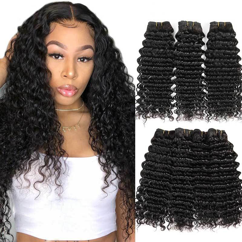 iqueenla Deep Wave Double Drawn 15A Top Virgin Hair 3 Hair Bundles