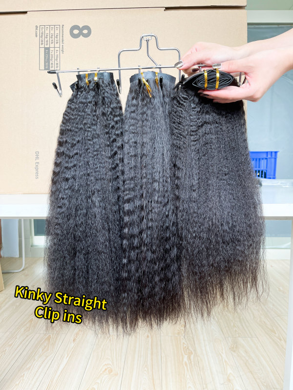 iqueenla Kinky Straight Mink Hair Seamless Clip-In Hair Extensions 7Pcs/Set