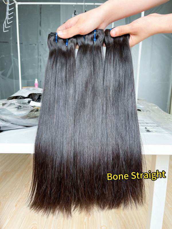iqueenla Full Bone Straight Double Drawn Hair Bundle Weave Sew In