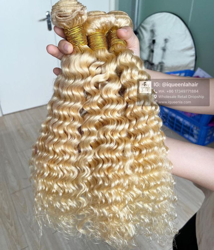 iqueenla Blonde #613 Deep Wave Virgin Human Hair Single/3/4 Bundles Deals