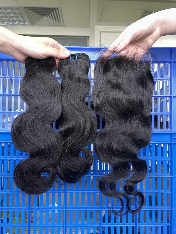 iqueenla Body Wave Virgin Hair 15A 3 Bundles with 4x4 HD Lace Closure