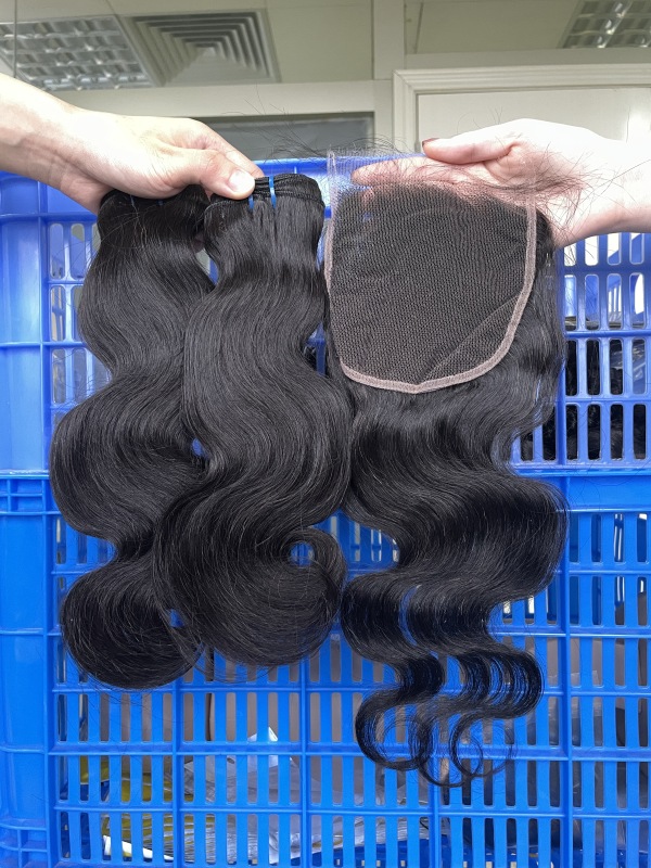 iqueenla Body Wave Virgin Hair 15A 3 Bundles with 4x4 HD Lace Closure