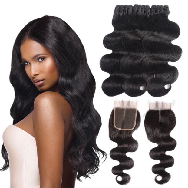 iqueenla 15A Grade Body Wave 3 Bundles with 4x4 Transparent Lace Closure