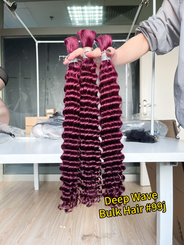 iqueenla #99j Burgundy Color Deep Wave Human Hair Bulk Braiding Single/3/4 Bundles Deals