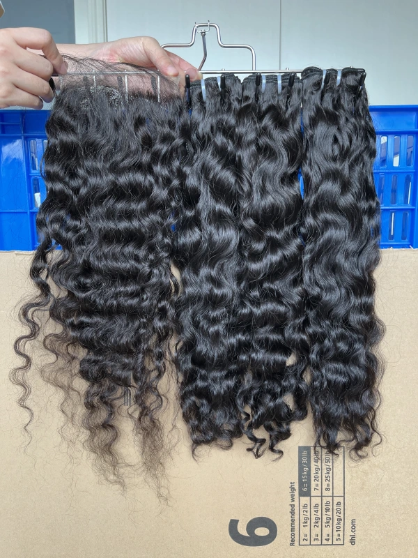 iqueenla Burmese Curly Raw Hair 3 Bundles with 4x4 Transparent Lace Closure