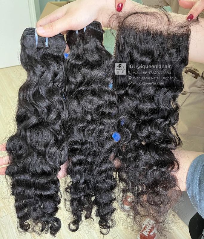 iqueenla Burmese Curly 3 Bundles with 4x4 HD & Transparent Lace Closure