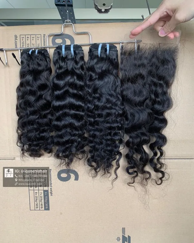 iqueenla Burmese Curly 3 Bundles with 4x4 HD & Transparent Lace Closure