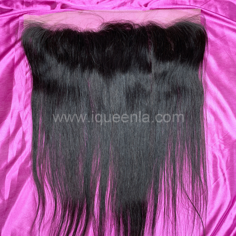 iqueenla Straight Raw Hair 3 Bundles with 13x4 HD & Transparent Lace Frontal