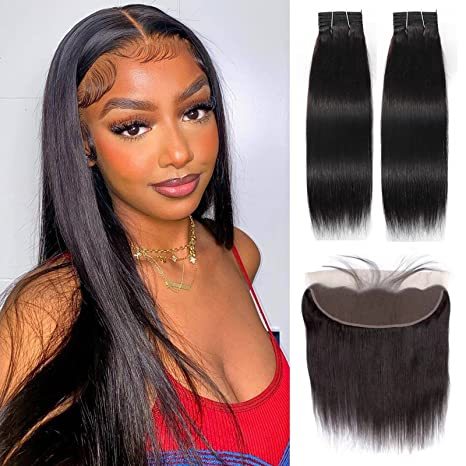 iqueenla Raw Straight Hair 3 Bundles with 13x6 HD & Transparent Lace Frontal