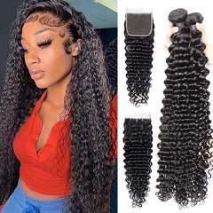 iqueenla Deep Wave Mink Hair with 6x6 Transparent And HD Lace Closure