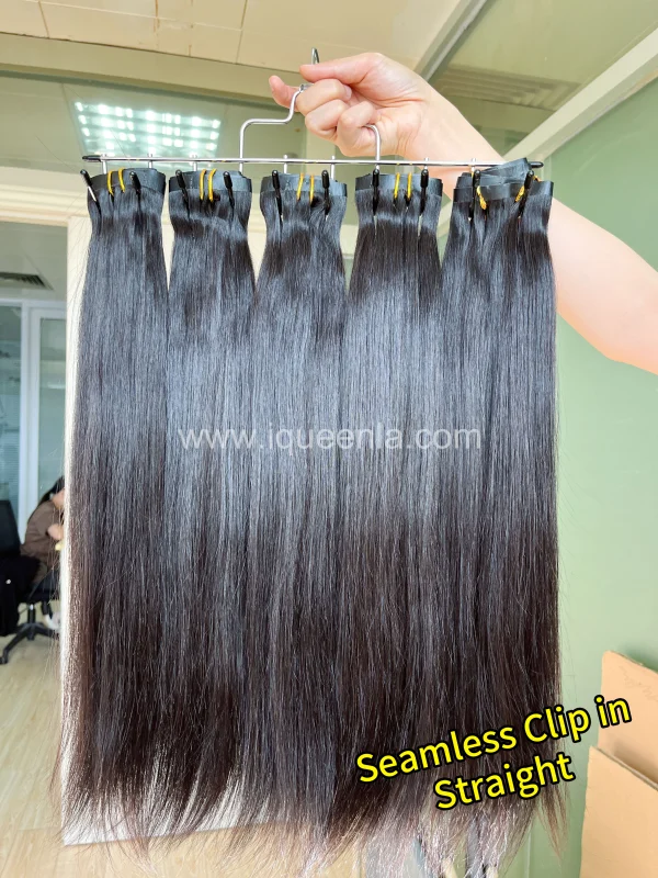 iqueenla Seamless Clip-In Straight Hair Extensions 7Pcs/Set Single/3/4 Bundles Deals