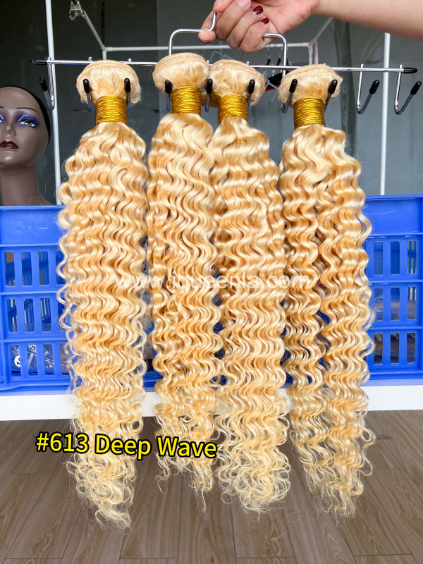 iqueenla Blonde #613 Deep Wave Virgin Human Hair Single/3/4 Bundles Deals