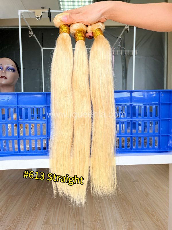 iqueenla Blonde #613 Straight Virgin Human Hair Single/3/4 Bundles Deals