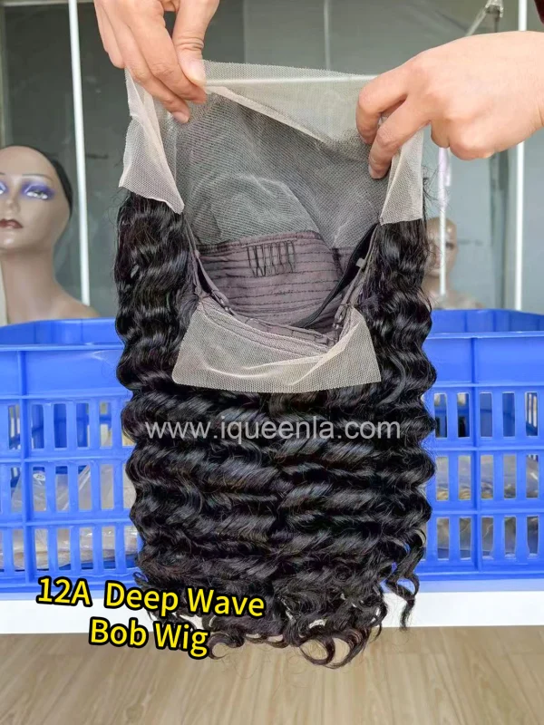 iqueenla Deep Wave Bob Pre-made 13x4 Frontal Lace Wig