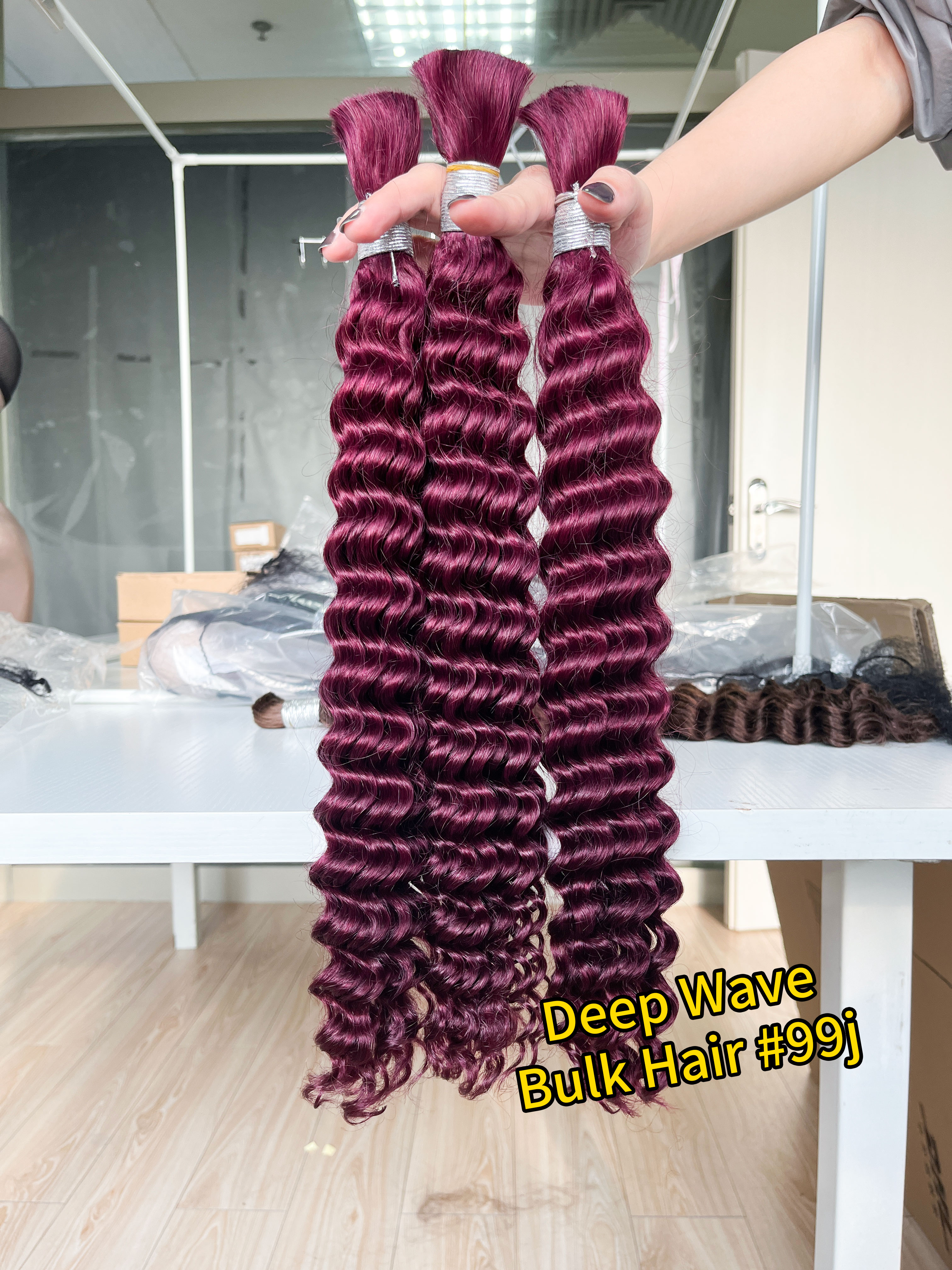 iqueenla #99j Burgundy Color Deep Wave Human Hair Bulk Braiding 1/3/4 ...