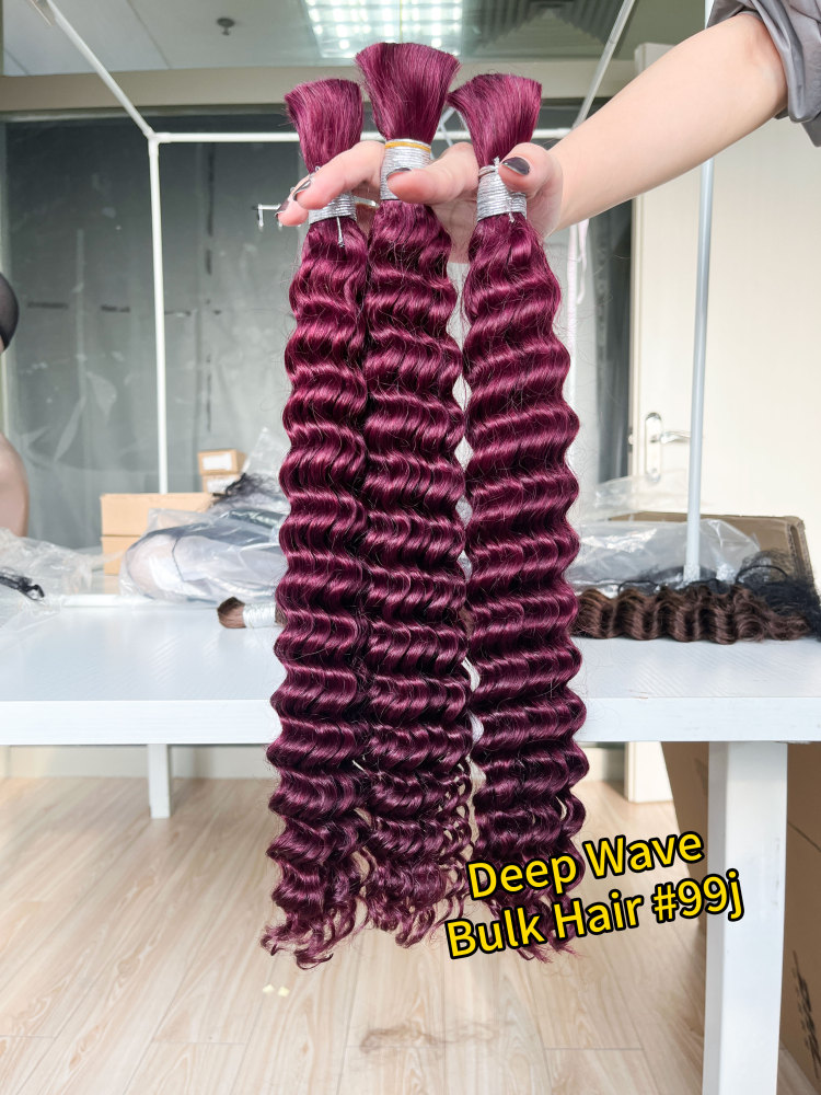 iqueenla #99j Burgundy Color Deep Wave Human Hair Bulk Braiding Single/3/4 Bundles Deals