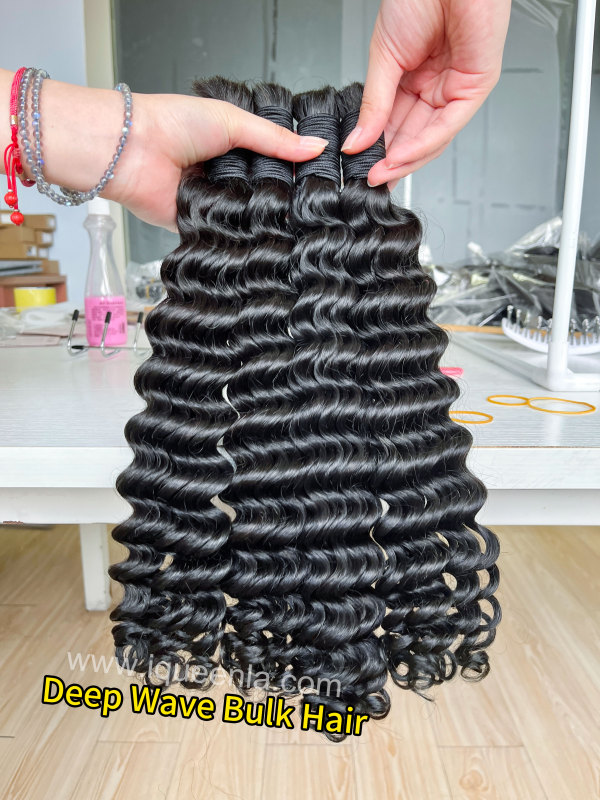 iqueenla Deep Wave Mink Human Braiding Hair Bulk Single/3/4 Bundles Deals