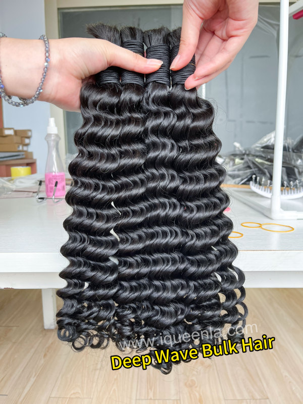 iqueenla Deep Wave Mink Human Braiding Hair Bulk Single/3/4 Bundles Deals