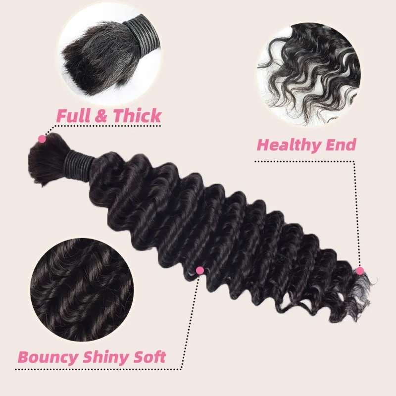 iqueenla Deep Wave Mink Human Braiding Hair Bulk 1/3/4 Bundles Deals