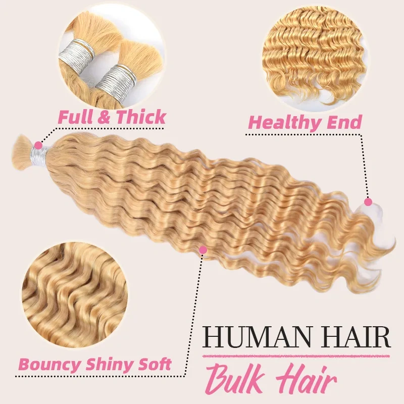 iqueenla #613 Blonde Color Deep Wave Human Hair Bulk Braiding 1/3/4 Bundles Deals
