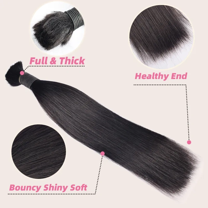 iqueenla Mink Straight Human Braiding Hair Bulk 1/3/4 Bundles Deals