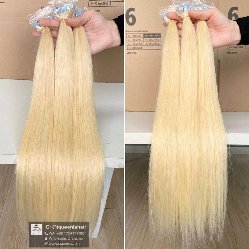 iqueenla #613 Blonde Color Straight Hair Tape In 1/3/4 Bundles Deals