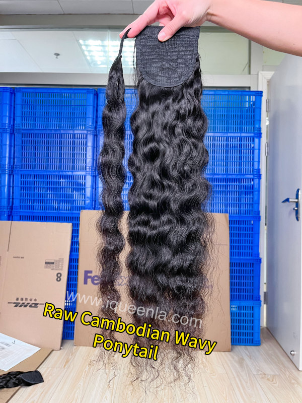 iqueenla Cambodian Wavy 100% Raw Hair Clip in Weave Ponytail Extensions
