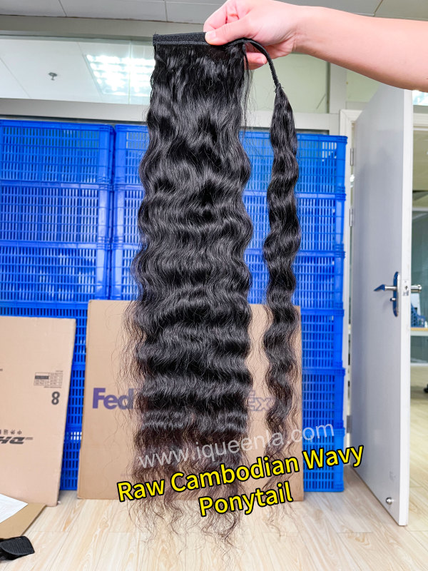 iqueenla Cambodian Wavy 100% Raw Hair Clip in Weave Ponytail Extensions