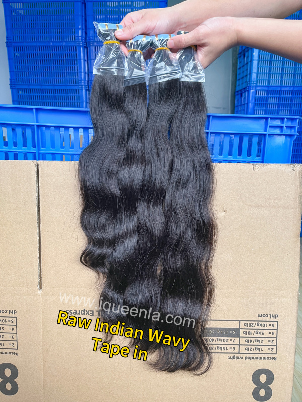 iqueenla Indian Wavy Raw Hair Tape In 1/3/4 Bundles Deals
