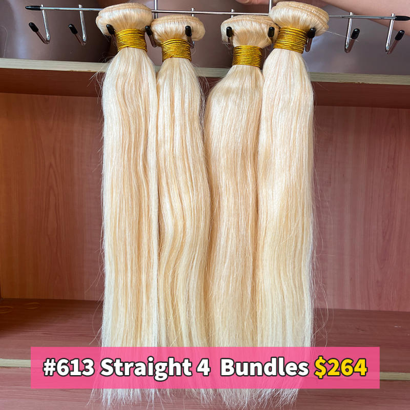 iqueenla Hot Selling 613 Blonde Straight Virgin Hair 4 Bundles Human Hair 18 22 24 24 Inches