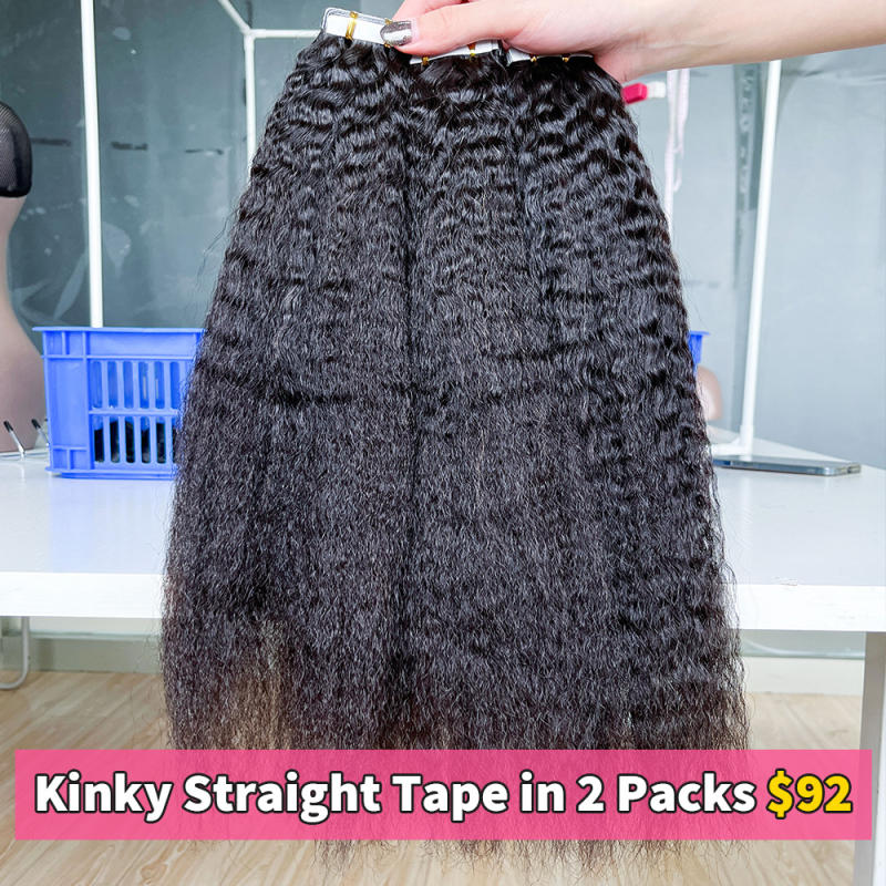 iqueenla 24 Inch x 2 Packs 40 Pcs Kinky Straight  Mink Hair Tape In Extension
