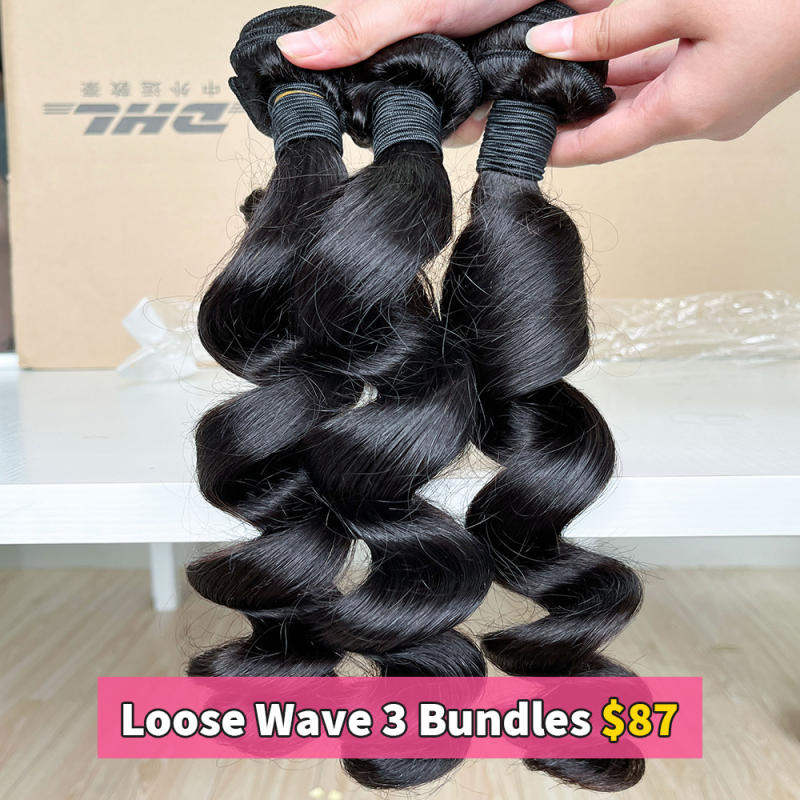 iqueenla 12A Mink Loose Wave Human Hair Weaves 3 Bundles Deals 16 Inches