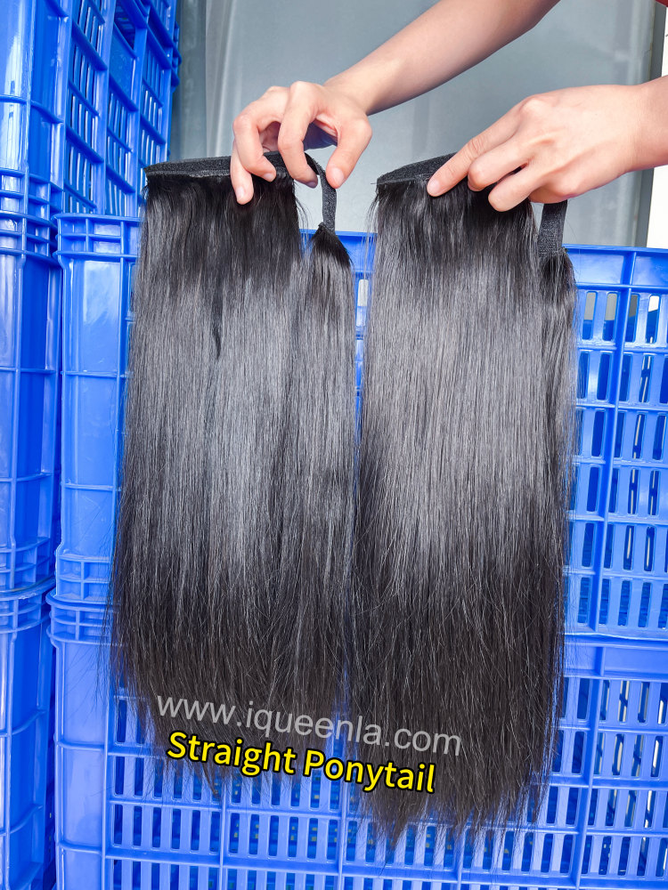 iqueenla Clip in Ponytail Extension Straight Raw Human Hair Ponytails